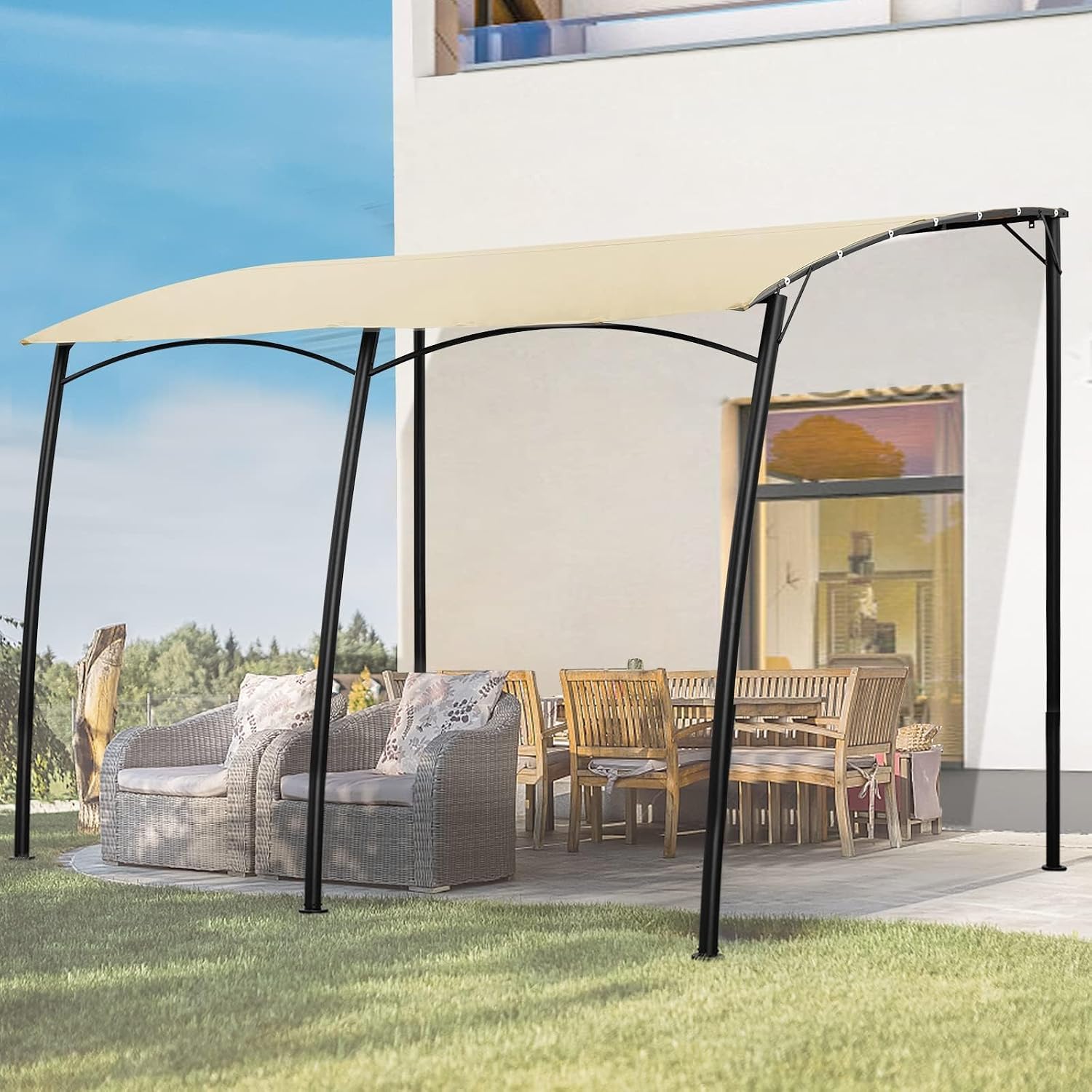 AECOJOY 13x10 Patio Awning installed over a patio with outdoor furniture