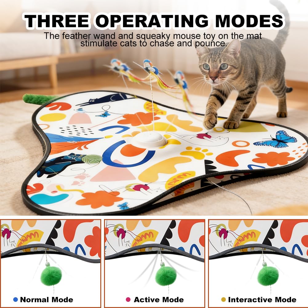 4 in 1 giocattolo interattivo per gatti automatico con sensore di movimento, 3 modalità di gioco, 3 suoni realistici e farfalla svolazzante, giocattolo intelligenza per gatti e gattini, ricarica USB-C