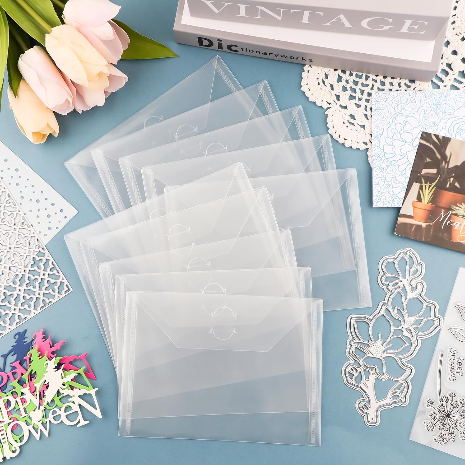 Briartw 150 Pack Clear 7x5 Storage Envelopes, Resealable Plastic Envelopes Pockets for Cutting Dies Stencil Crafts Organizer Holder,Storage Bag for Clear Stamp,Die Cuts,Scrapbook Paper,Photos