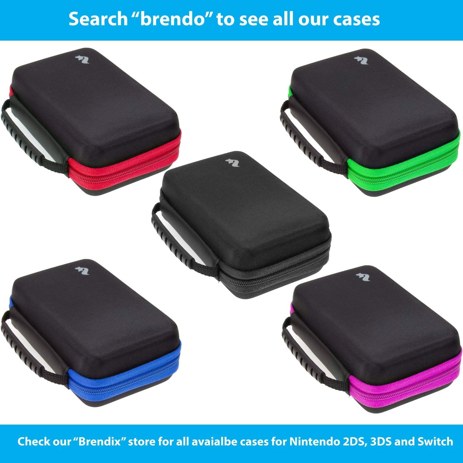 BRENDO Carrying Case for New Nintendo 2DS XL and 3DS XL, 24 Game Cartridge Holders and a Large Stylus - Black/Lime Green