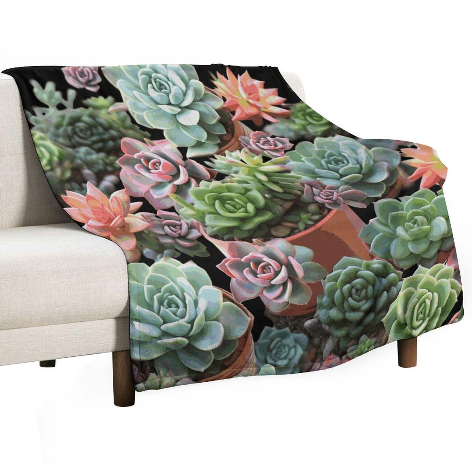Couverture polaire plantes succulentes 178x203cm douce pour canapé
