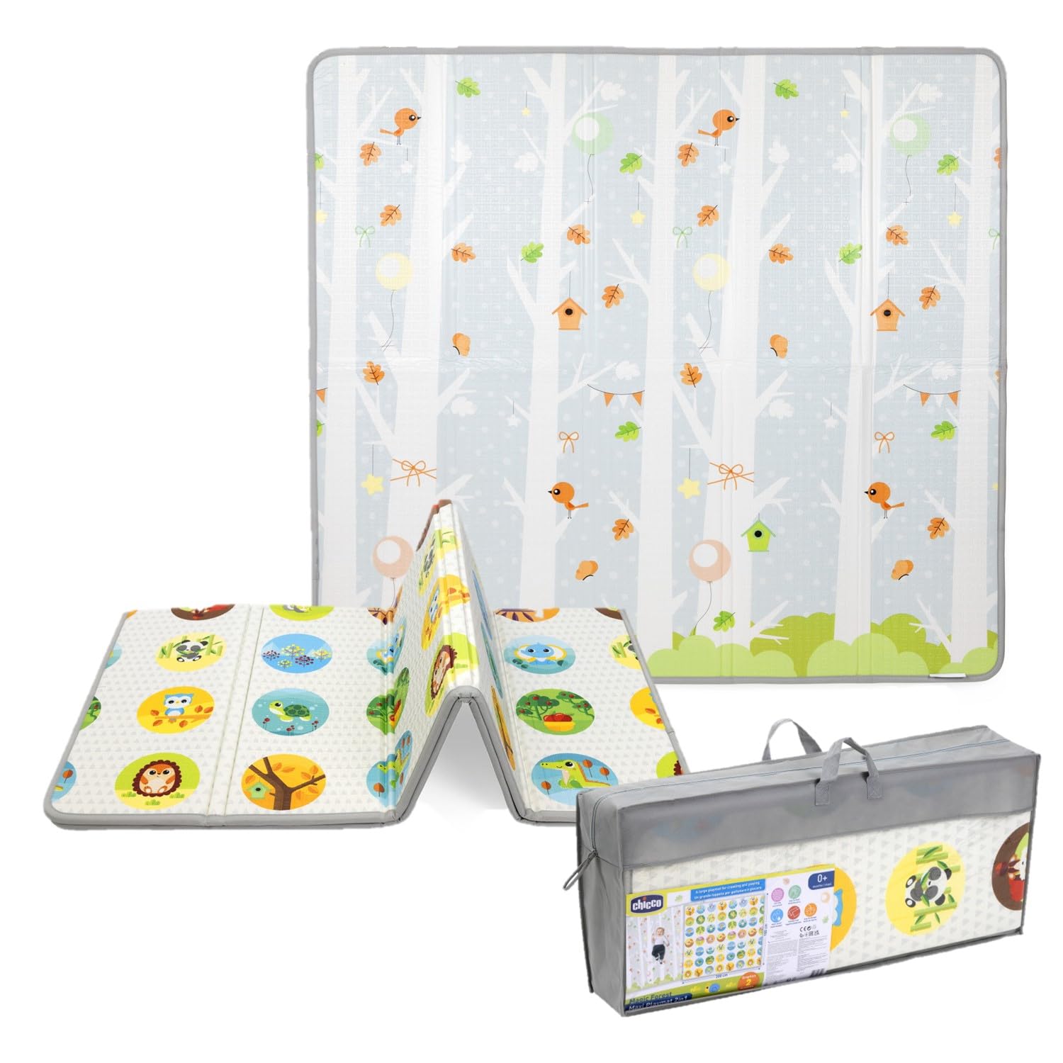 Chicco Tappeto Gioco Bambini 2in1, Extra Large 200x180 cm, Spessore 1.3 cm, Extra Soffice, Double Face, con Animali e Paesaggio, Tappeto Gioco Neonato, Giochi Neonato, Morbido e Pieghevole, 0+ Mesi