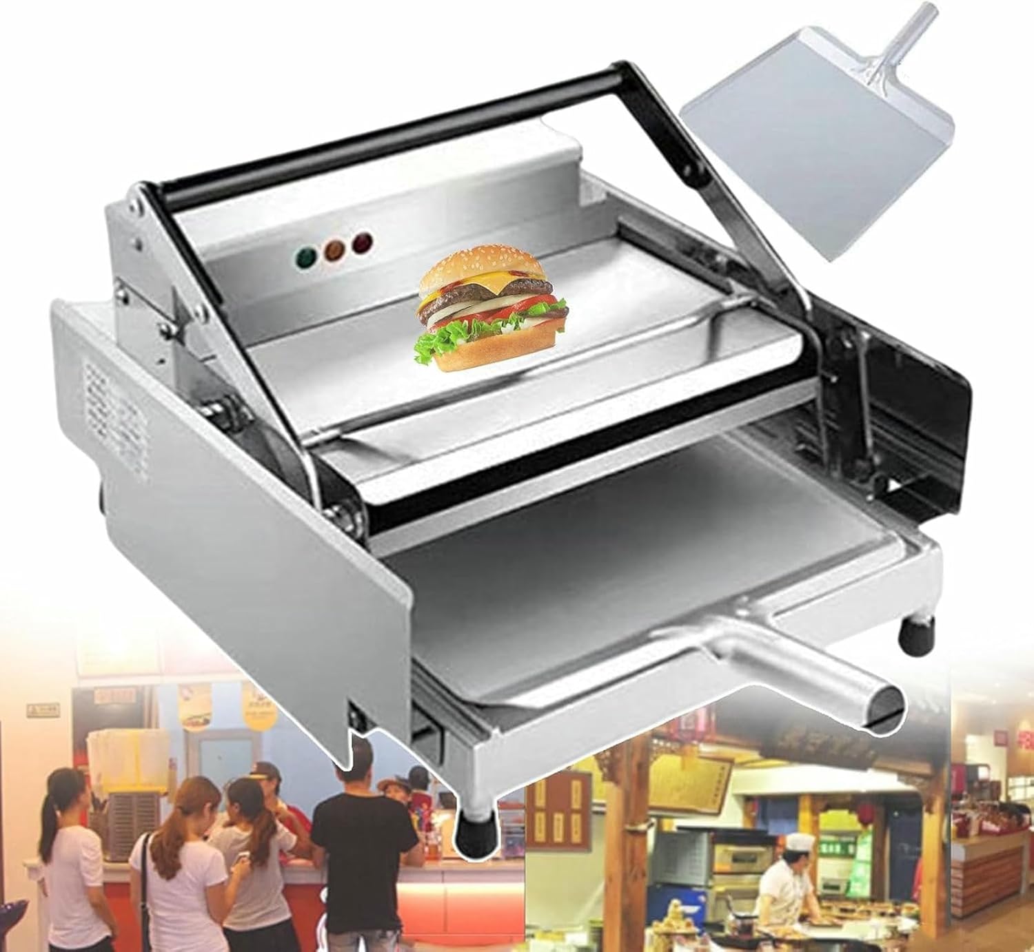 Commercial Hamburger Toaster, Stainless Steel Bun Baking Machine with Timer & Thermostat, Vertical Oven for Efficient Double-Layer Baking