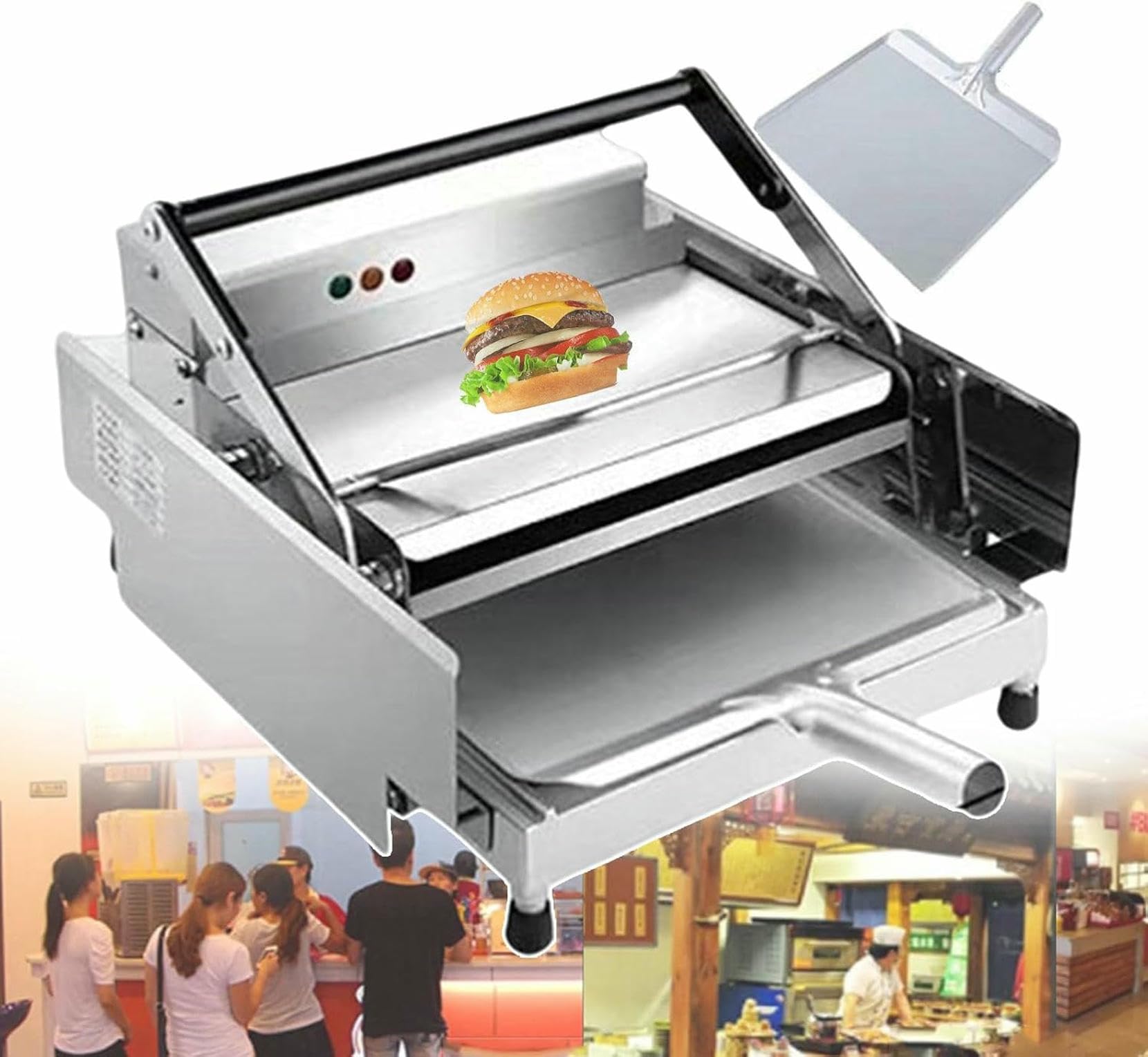 Fhrka Commercial Hamburger Toaster, Stainless Steel Bun Baking Machine With Timer & Thermostat, Vertical Oven For Efficient Double