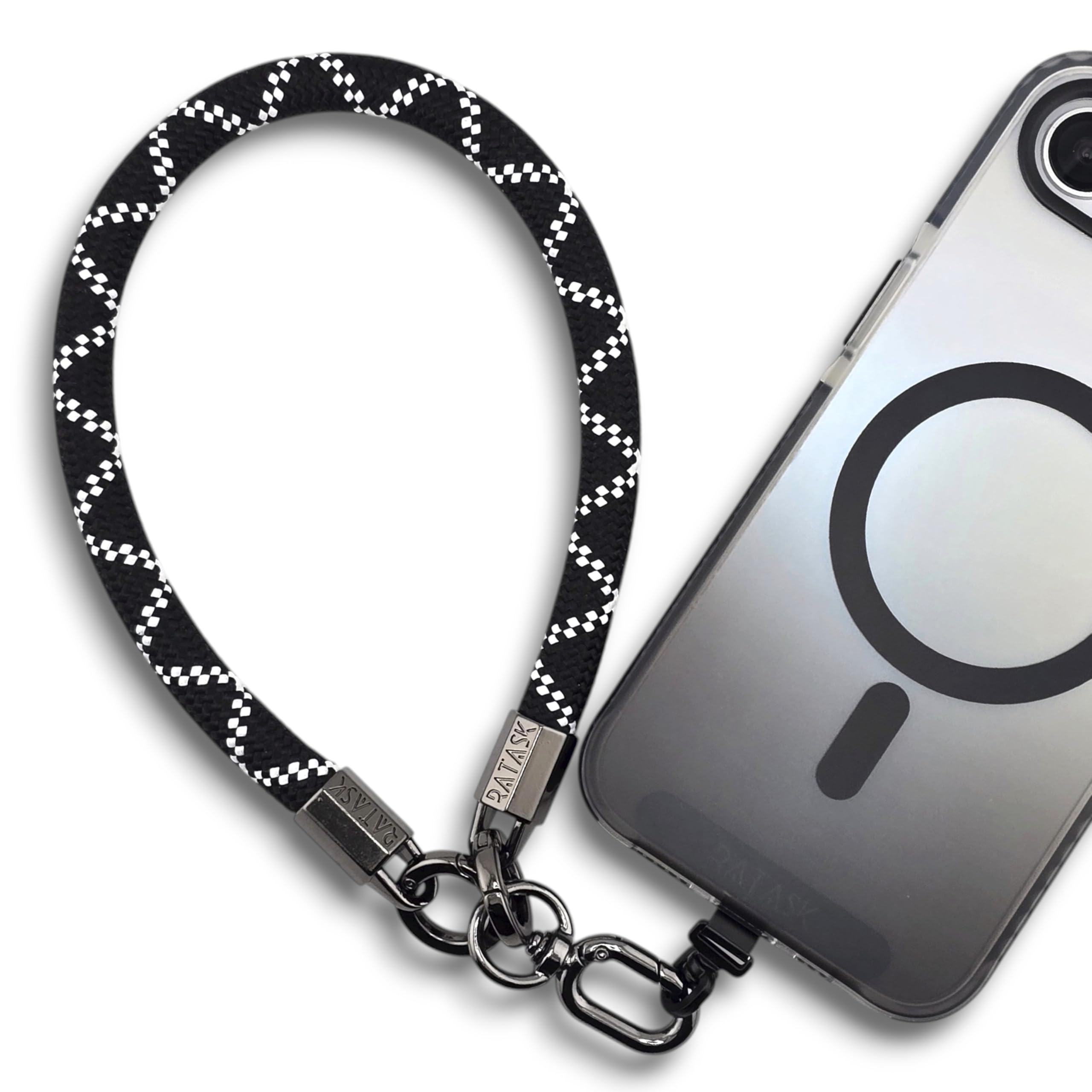 Ratask Unisex Black & White Wrist Strap Lanyard, Rope Lanyard Wrist Strap For Mobile Phones, Cameras, Keyring, Keychain,Mobile Accessory Pendant (Black & White)