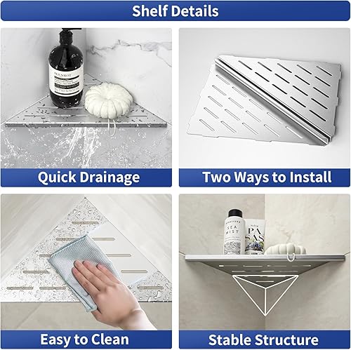 Miniatura 2 de Estante esquinero de ducha, estantes de baño de acero inoxidable 304 con diseño de ranura para pared de azulejos, soporte empotrado para champú para