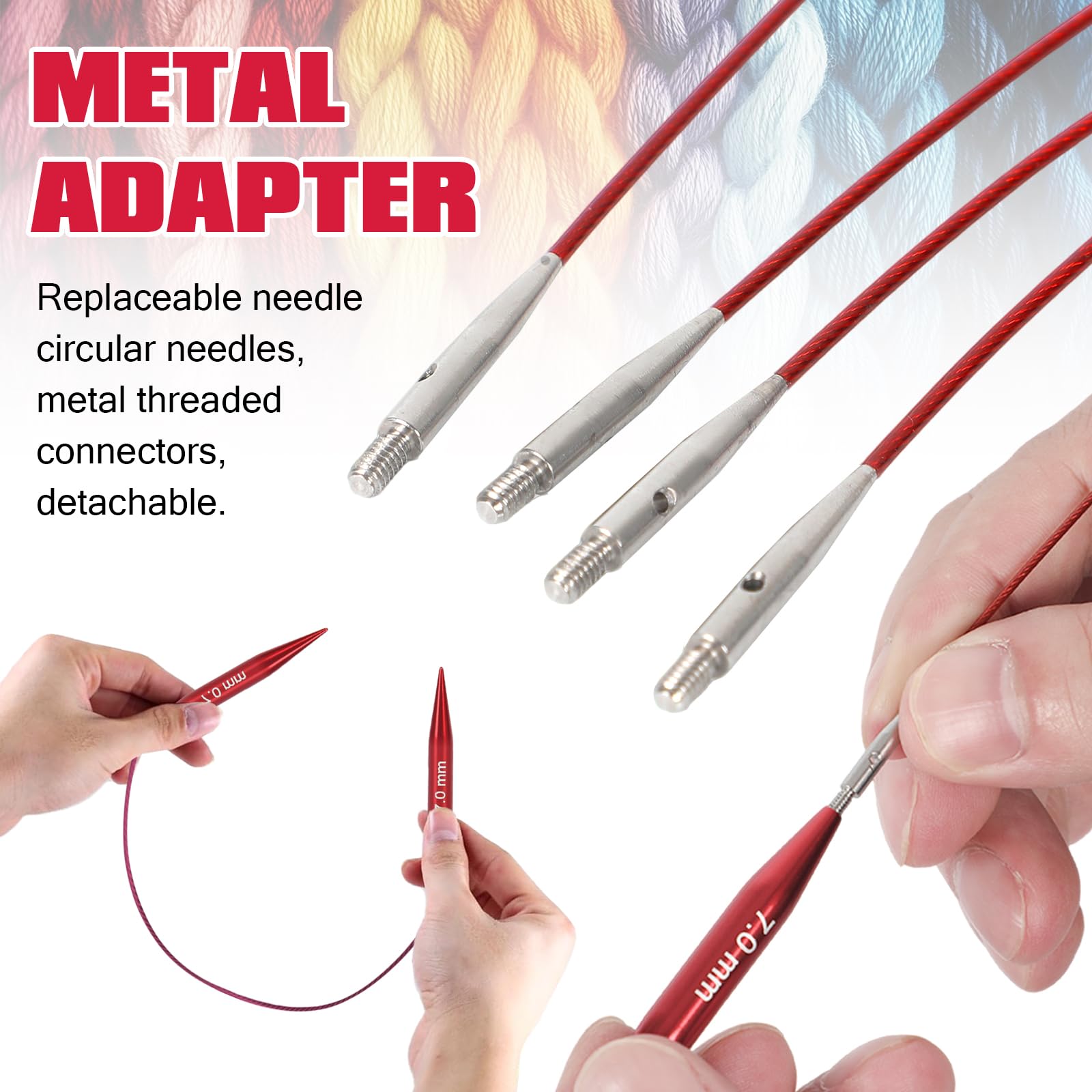 Juego de agujas circulares intercambiables con 12 pares de agujas de tejer cortas de aluminio (5,5 cm) de grosor 3-8 mm para calcetines, incluye cables, accesorios, bolsa