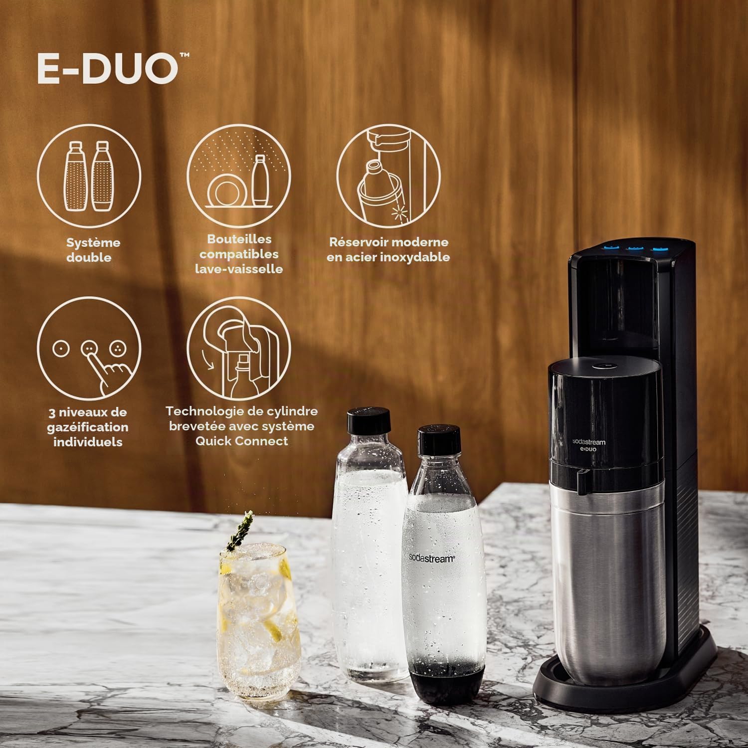 SodaStream E-Duo Machine à gazéifier avec Cylindre de CO2, Pack Standard (1 x Verre 1 l + 1 x KSTFL 1L, DWS)