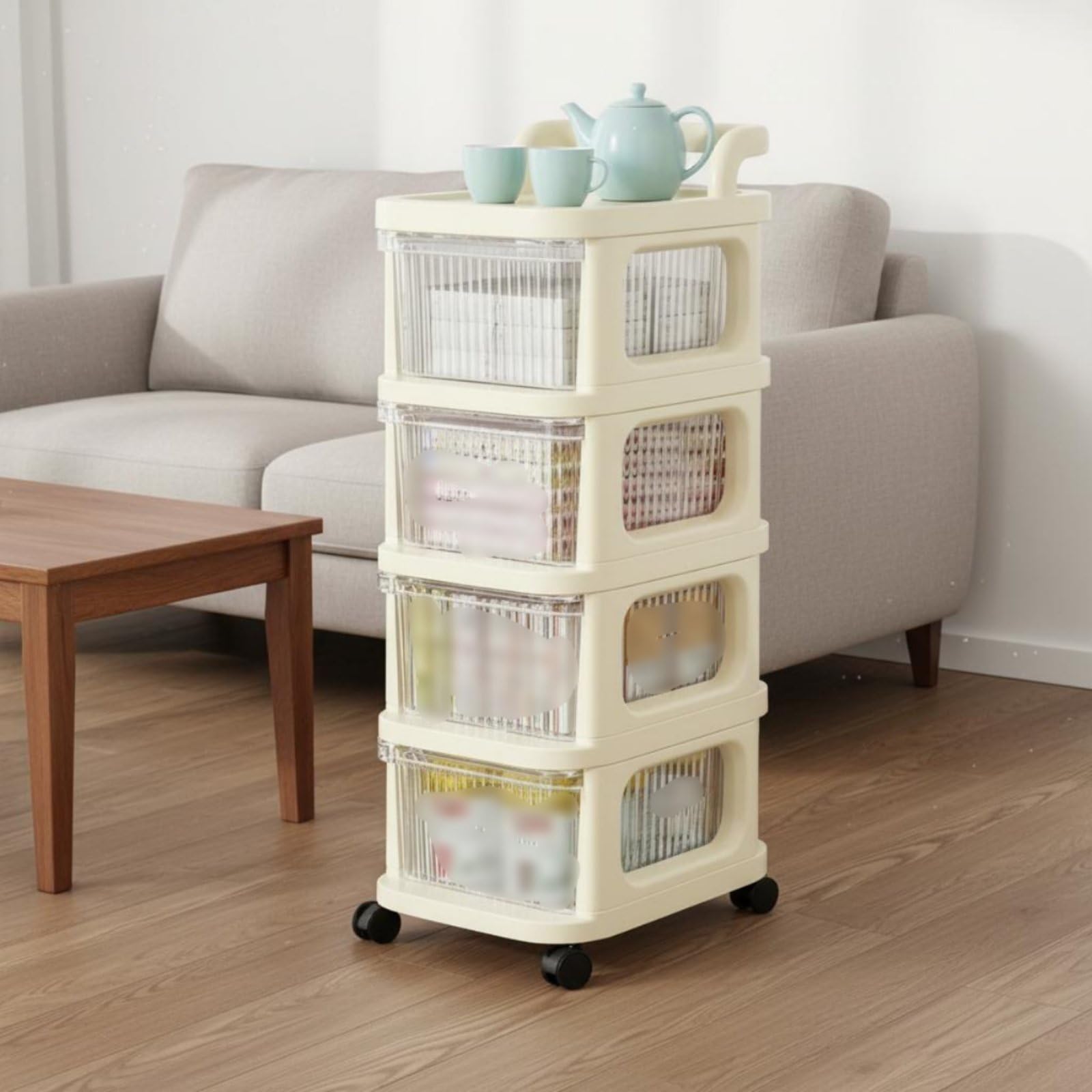 Carrello Portaoggetti Trasparente Carrello con Cassetti Ripiani Carrello Ruote Plastica Durevole con Cassetti a per, Moderno, Minimalista