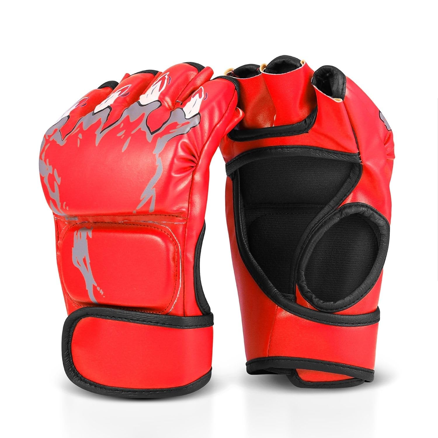 Flexzion MMA Gloves - Fingerless Boxing Gloves for MMA, Kickboxing, Karate, Taekwondo - Red