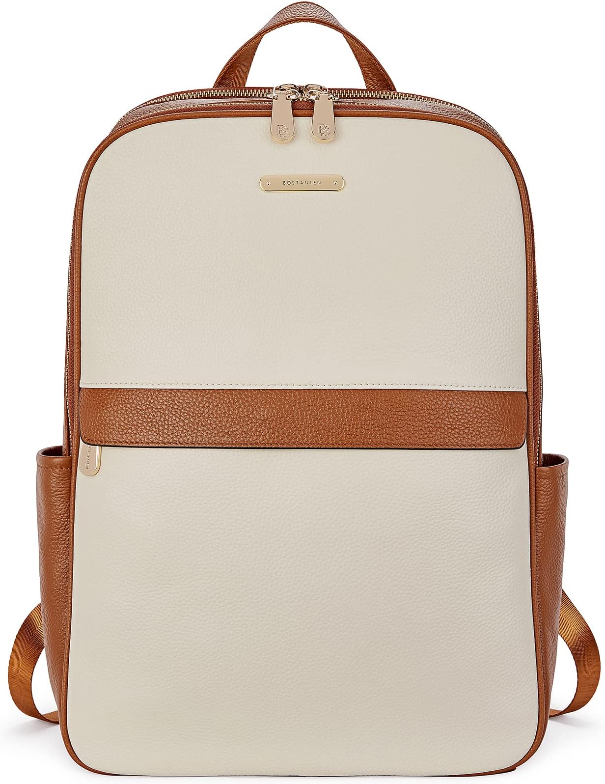 Genuine Leather 15.6 inch Laptop Backpack Purse for Women College Casual Backpack Travel Bag Daypack Beige-brown