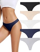 VOENXE Seamless Women's Thongs 5-Pack - No Show, Breathable No-Line Panties for Workout & Daily Comfort