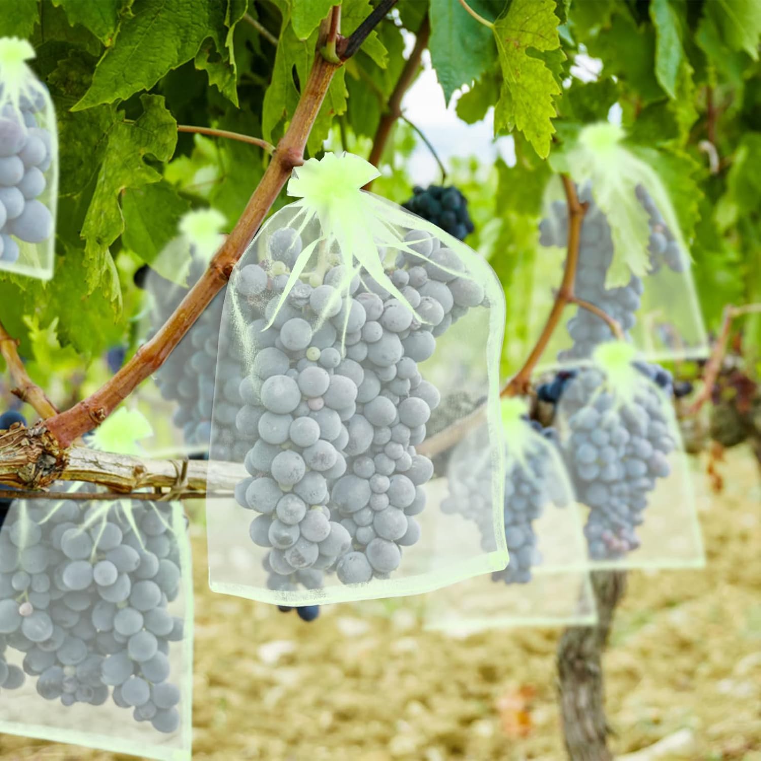 KINGLAKE 50Pcs Fruit Protection Netting Bags, Green Organza Gift Bags