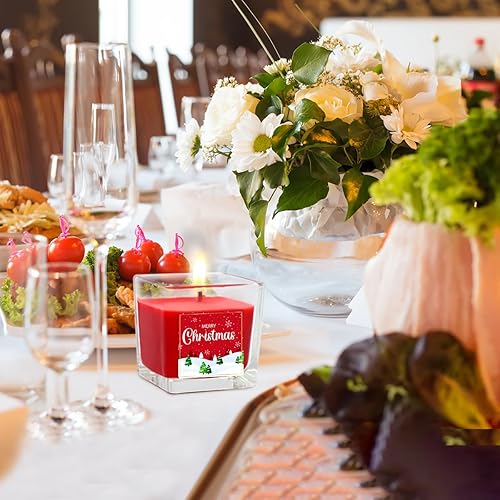 Miniatura 8 de 10 velas votivas rojas y 10 verdes en tarro de vidrio cuadrado transparente, velas perfumadas de cedro, manzana y canela, 10 horas de tiempo de