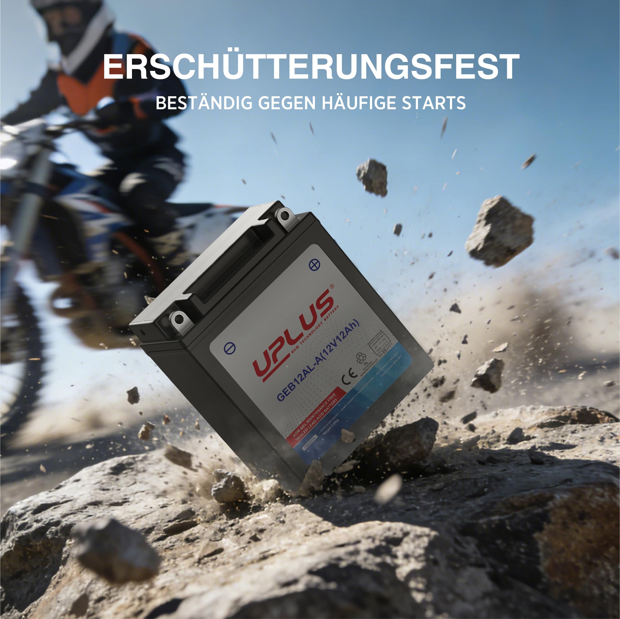 UPLUS GEB12AL-A GEL Motorradbatterie 12V 230A 12Ah Rollerbatterie wartungsfrei Ersatz für YB12AL-A 134L×81B×160H mm