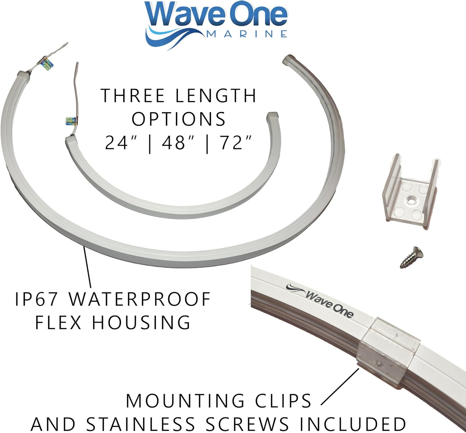 Wave One Marine Spectrum RGBW Flex Light | Internal Driver LED Waterproof Boat Accent Courtesy Light 12V Volt RV | Multi Color Two Wire Install | Deck Pontoon Strip | IP67 Interior Exterior (72")
