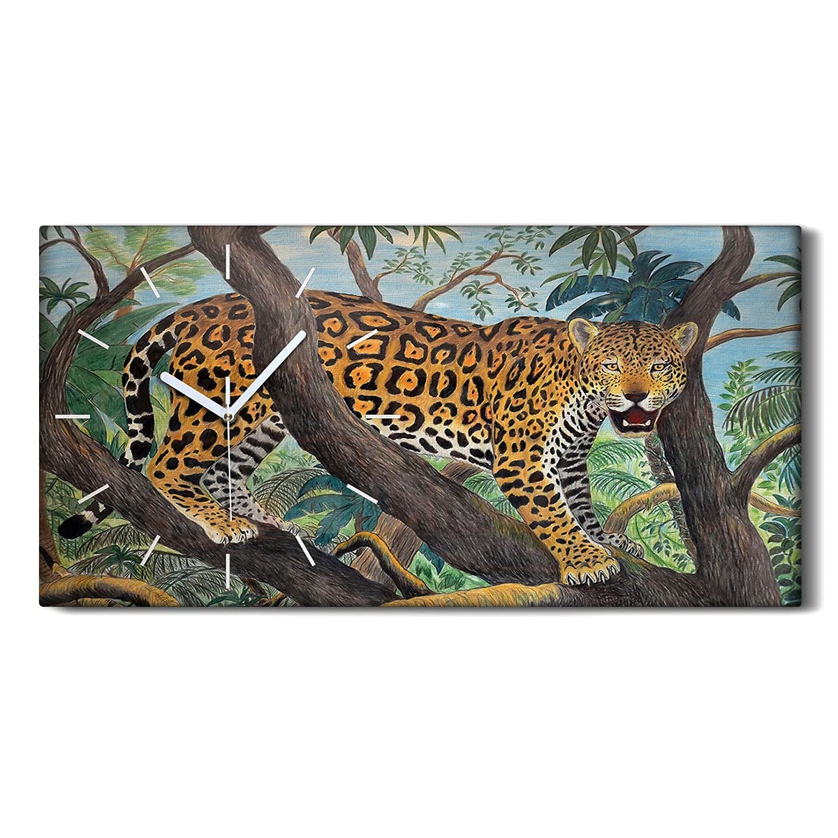 Horloge sur toile 60x30cm anti-bruit de tic tac motif animaux sauvages salon