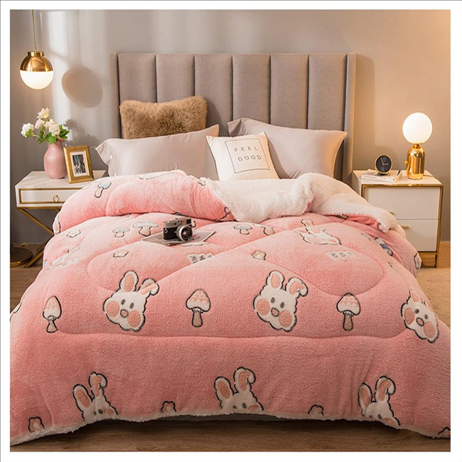 ZMIN Trapunta Invernale in Tessuto di Velluto di Agnello, Piumino in Cashmere Patchwork Biancheria da Letto Reversibile in Pile Trapunta Invernale Calda E Spessa, Piumino in Lana Anallergica