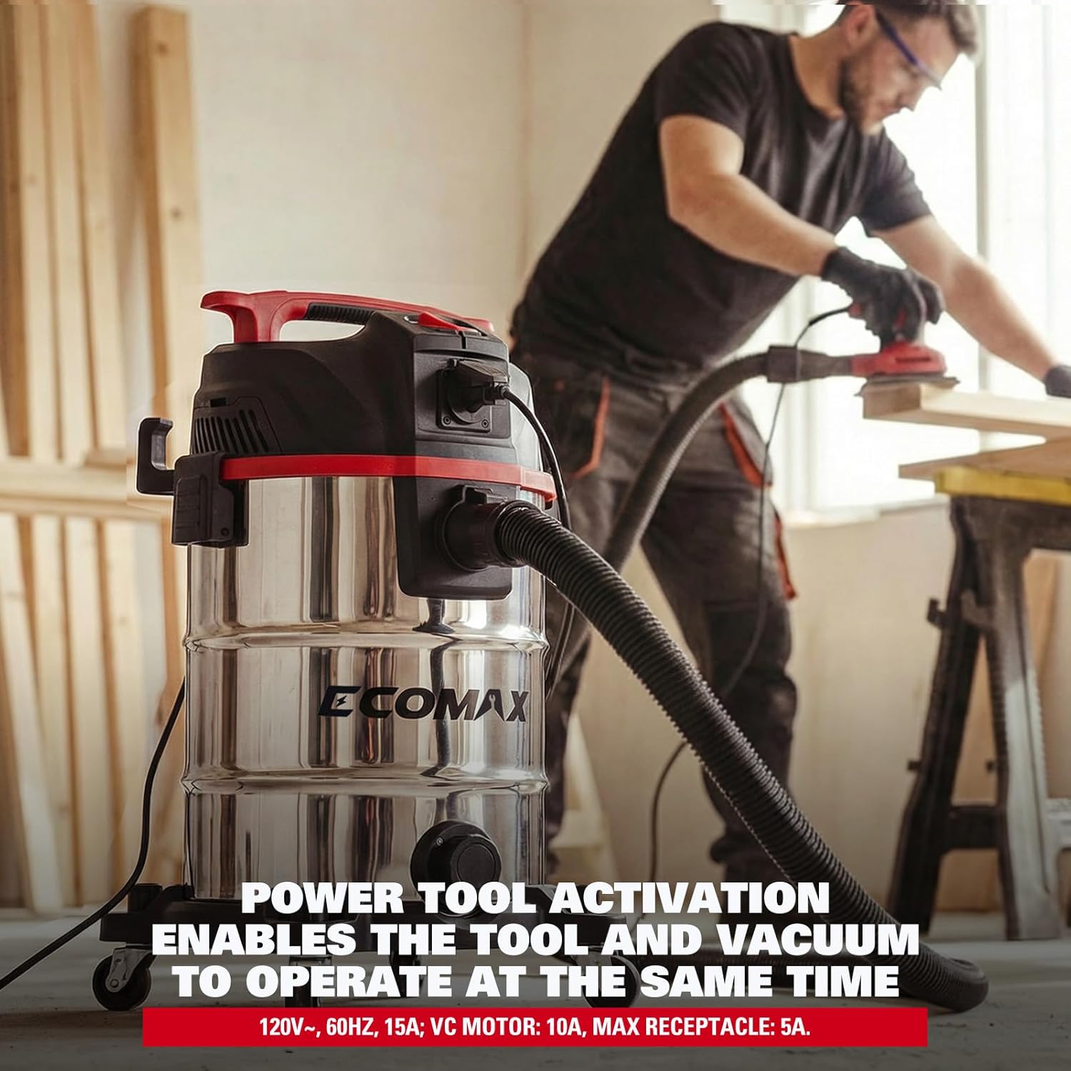 User operating ECOMAX Dust Extractor with a power tool