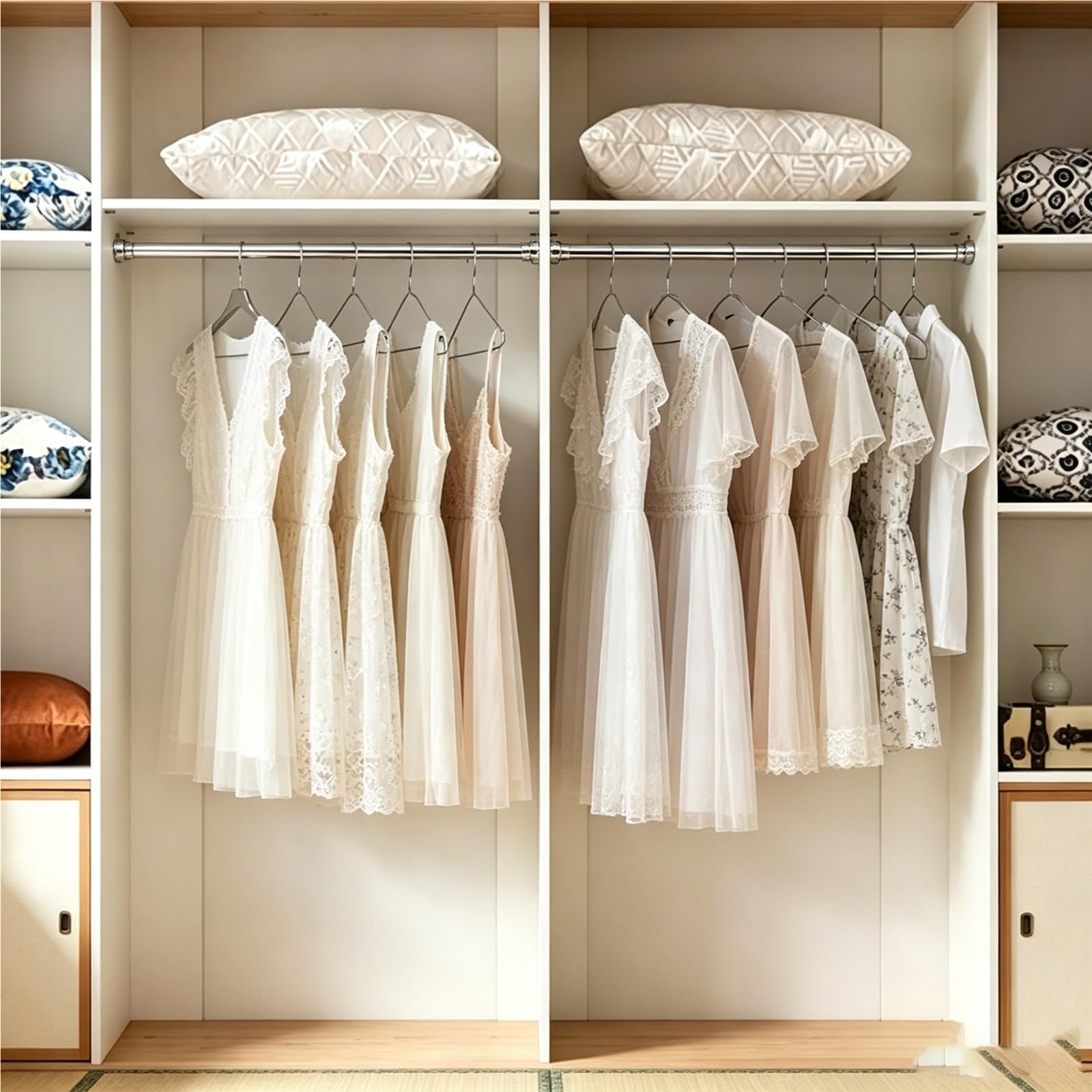 Adjustable Home Storage Closet Rod, Retractable Hanging Pole Extender for Wardrobe and Bathroom