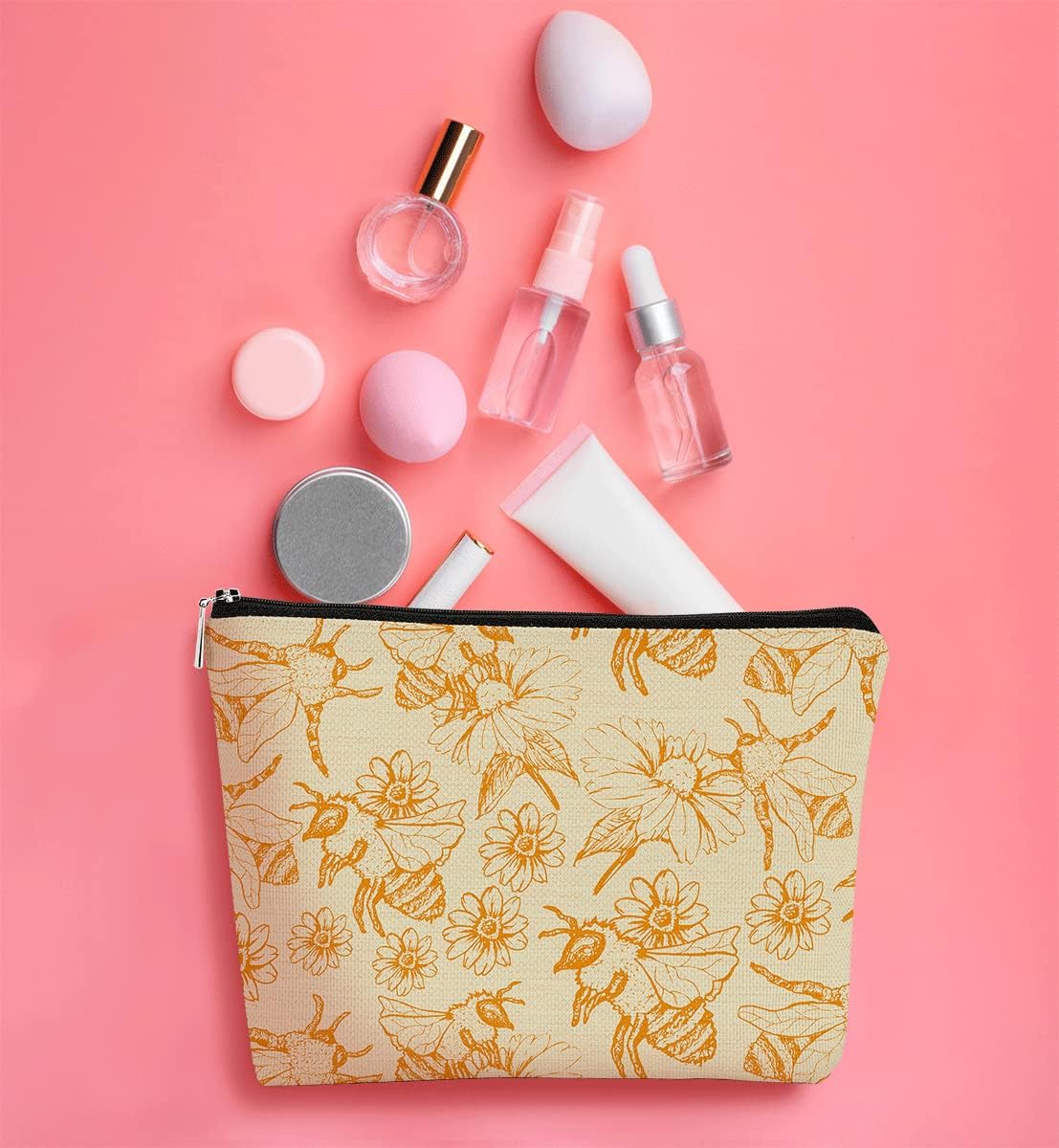 Bee Bumblebee Wildflower Retro Cottagecore Daisy Honey Makeup Bag Cosmetic Bag Zipper Travel Toiletry Bag, Best Gift Idea for Teen Girls Women,Birthday Christmas Gifts for Girls Women Daughter image 3