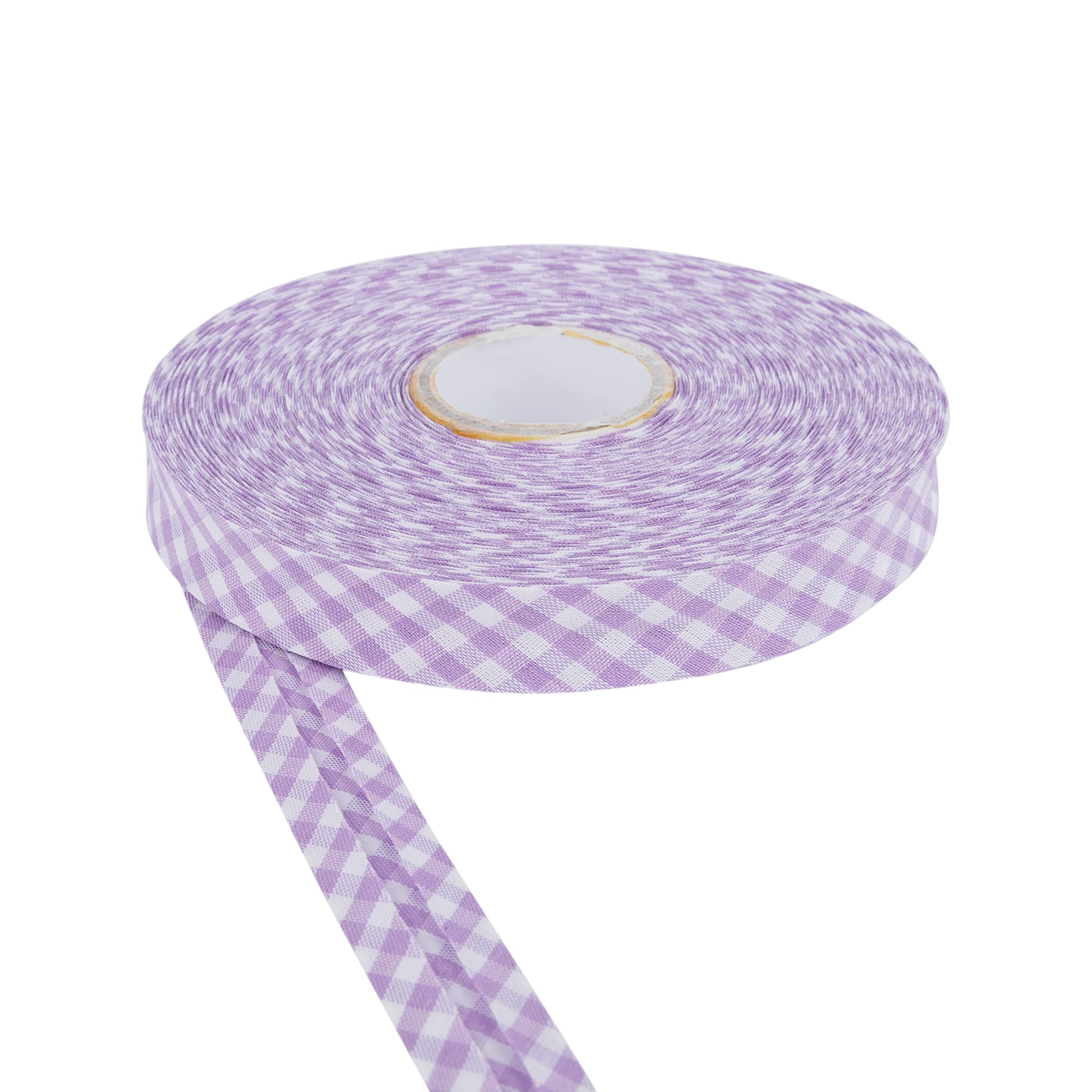 DFL Cotton Gingham Print Bias Binding Tape 18mm – Double Folded Edging in Assorted Colours, 5m & 25m Lengths – Perfect for Sewing, Quilting, Bunting & Craft Projects (25m,Lilac)