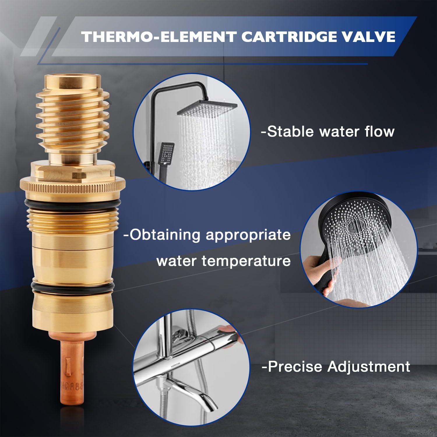 47050000 1/2-Inch Thermo-Element (Starlight Chrome) Compatible with GROHE 1/2" Thermo-Element Cartridge Valve
