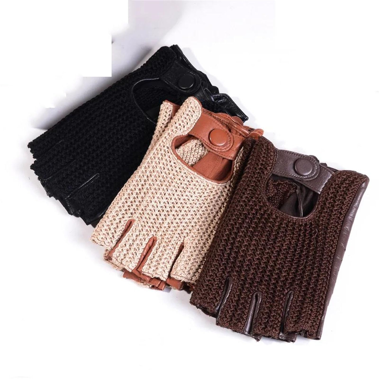 Guantes cortos de cuero para hombre, con cierre a presión, estilo retro