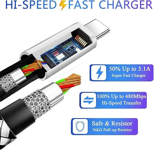 Miniatura 2 de Cable de carga USB C de 10 pies + 10 pies para Moto G Power 2023/G Stylus 5G 2020 2021 2022, G Fast, G7 Play Plus, Z4 Z3, Edge 30 Fusion, G6, Z2, G7