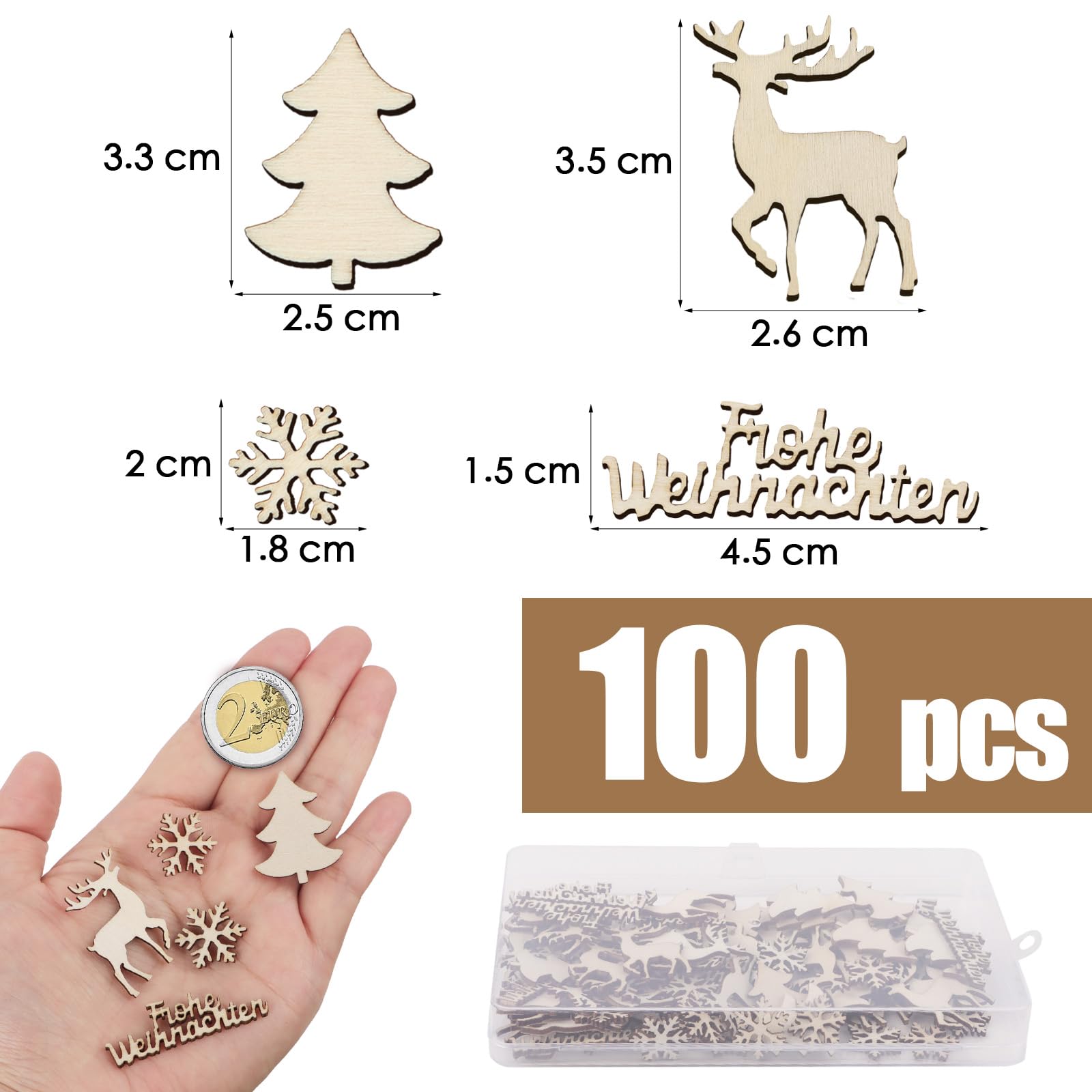 Produktbild von 90 Stk Streudeko Weihnachten Holz Konfetti Groß, Stern,Rentier