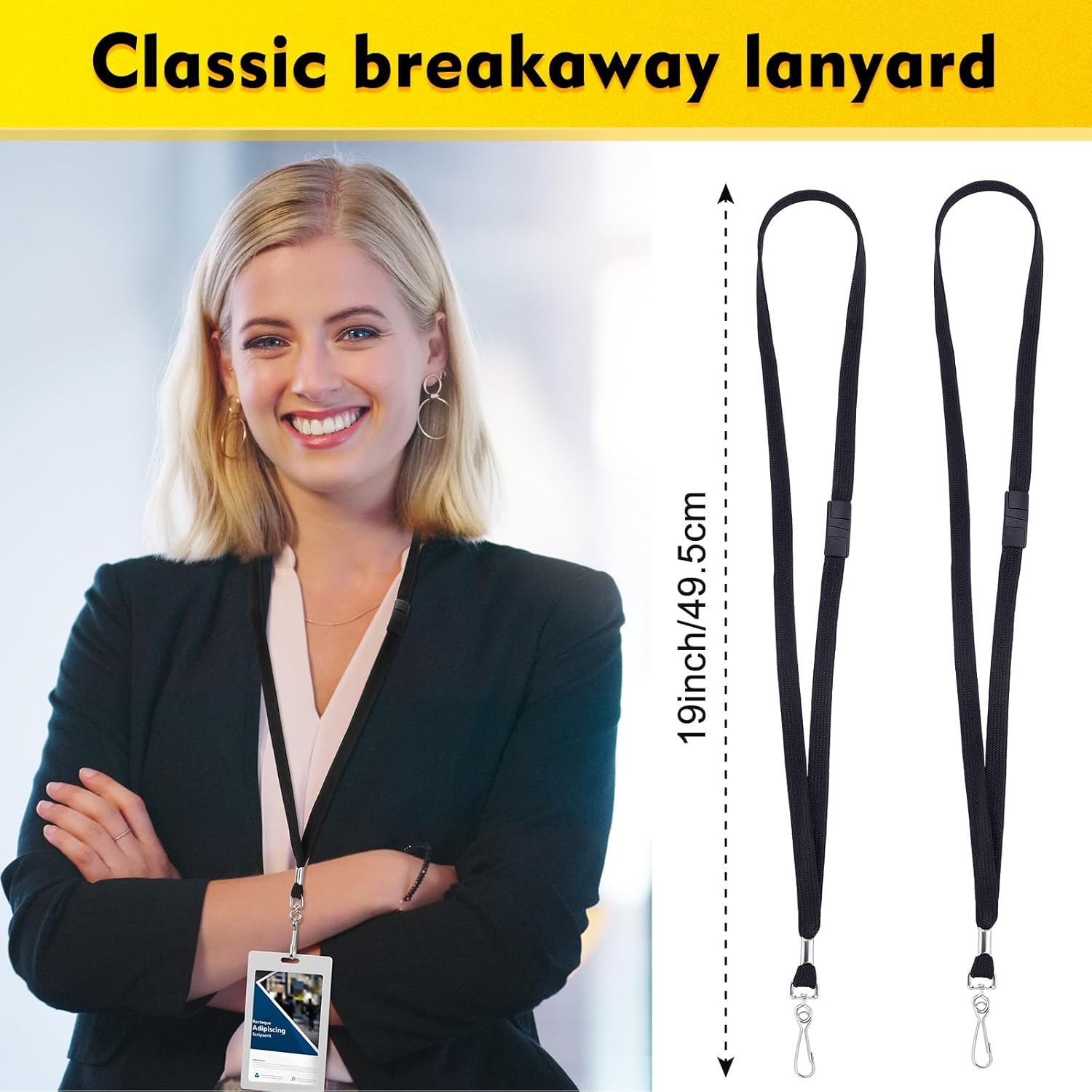Honoson Safety Breakaway Lanyard with J-hook Bulk Flat Lanyards 19.5 Inches Black Soft Woven Neck Lanyards for ID Badges Name Tag(200 Pcs) - Image 2