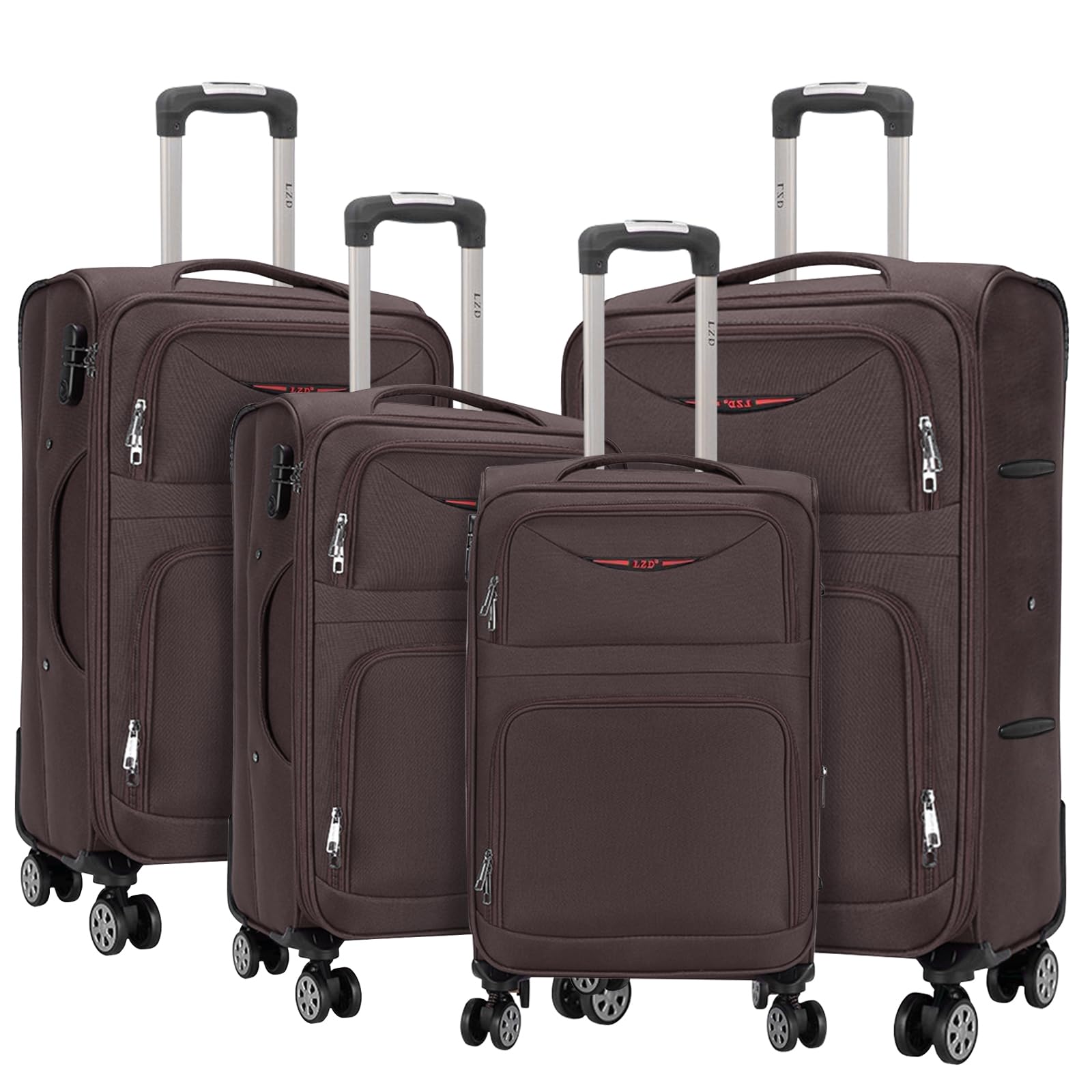 Juego de Maletas Blandas 4 Piezas Ampliable Ligero Set Maletas de Viaje de Tela Cabina Trolley Duradero con 4 Ruedas Dobles Giratorias y Cerradura 18" 20" 24" 28" (Marron)