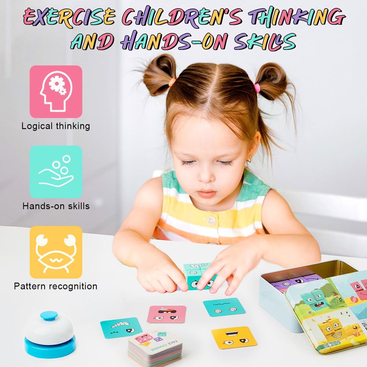 Cubo de Que Cambia la Cara, Juguete de Rompecabezas Montessori, Rompecabezas de Cubo de de Madera, Juego de 3D para niños de 3 años en adelante (con Campana)