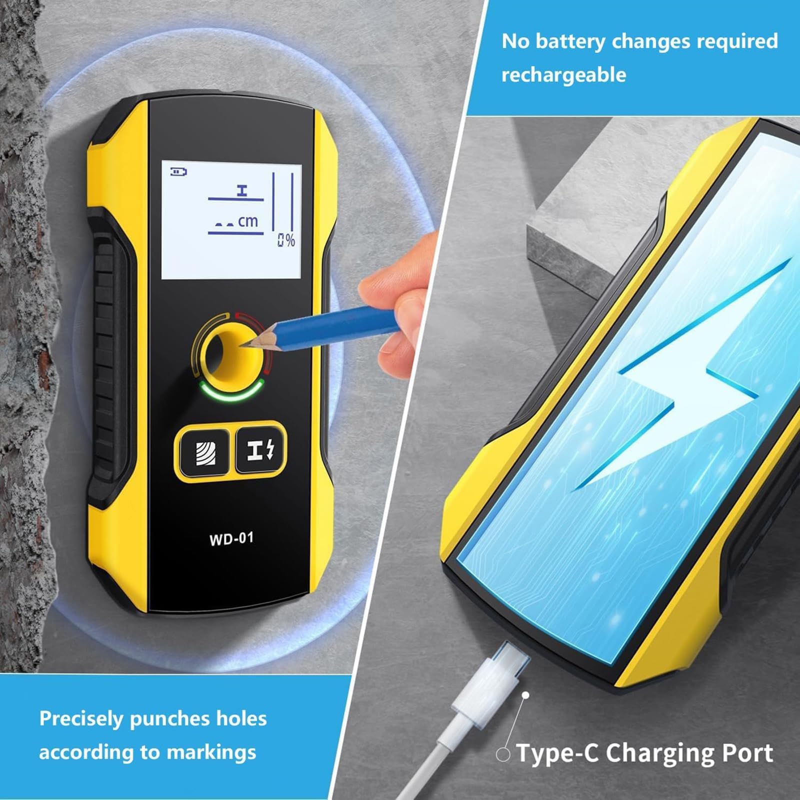 Detector De Paredes 6 En 1, Detector De Vigas Premium con Orificio De Posicionamiento Y Detección Central Precisa para Cables Internos, Metal Profundo, Tuberías De Agua Y Vigas De Piso