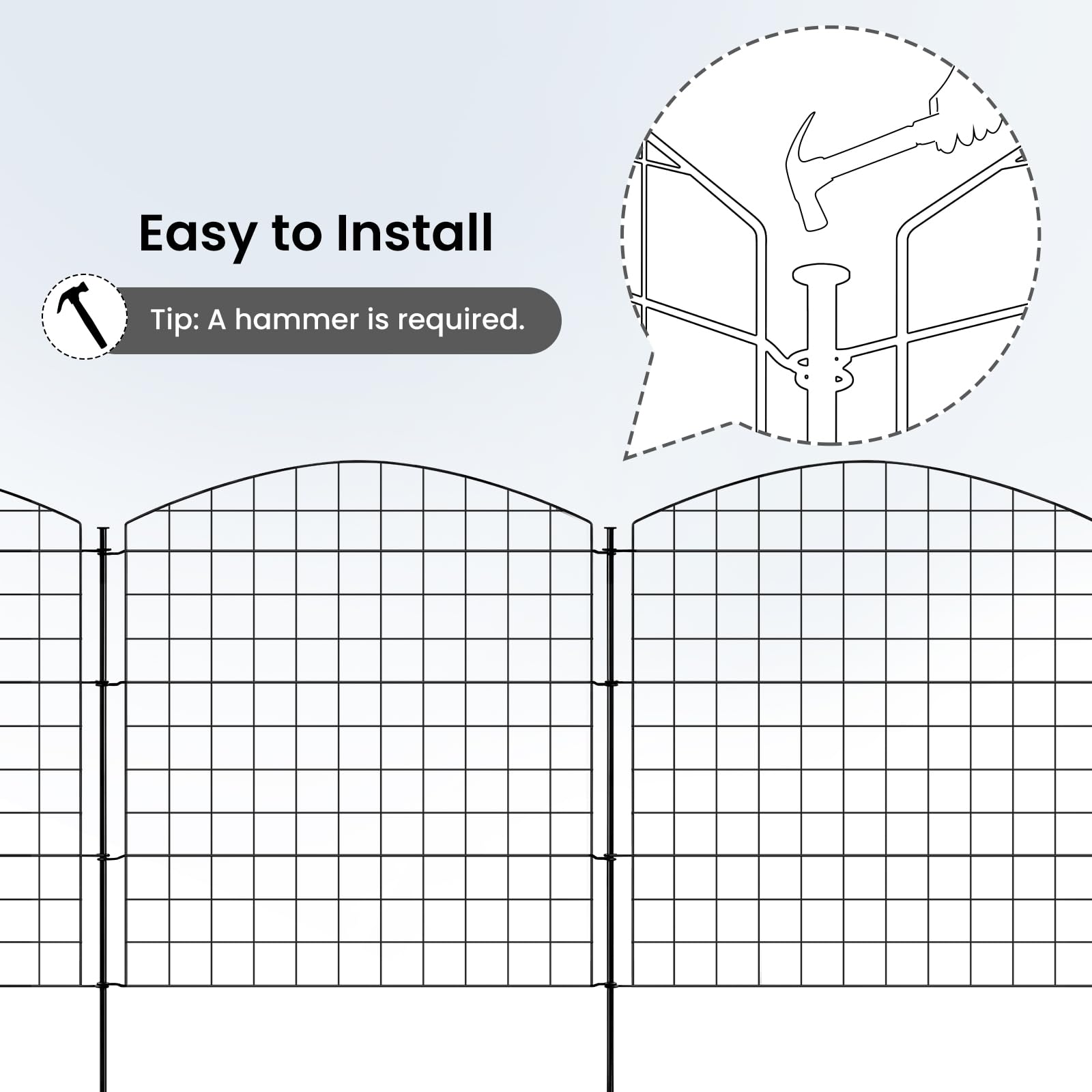 WOLTU Clôture de Jardin, Clôture Décorative, 10 Panneaux Métalliques à Connecter avec Piquet de Terre, en Grille, 78x70 cm, en Forme Arc, Noir