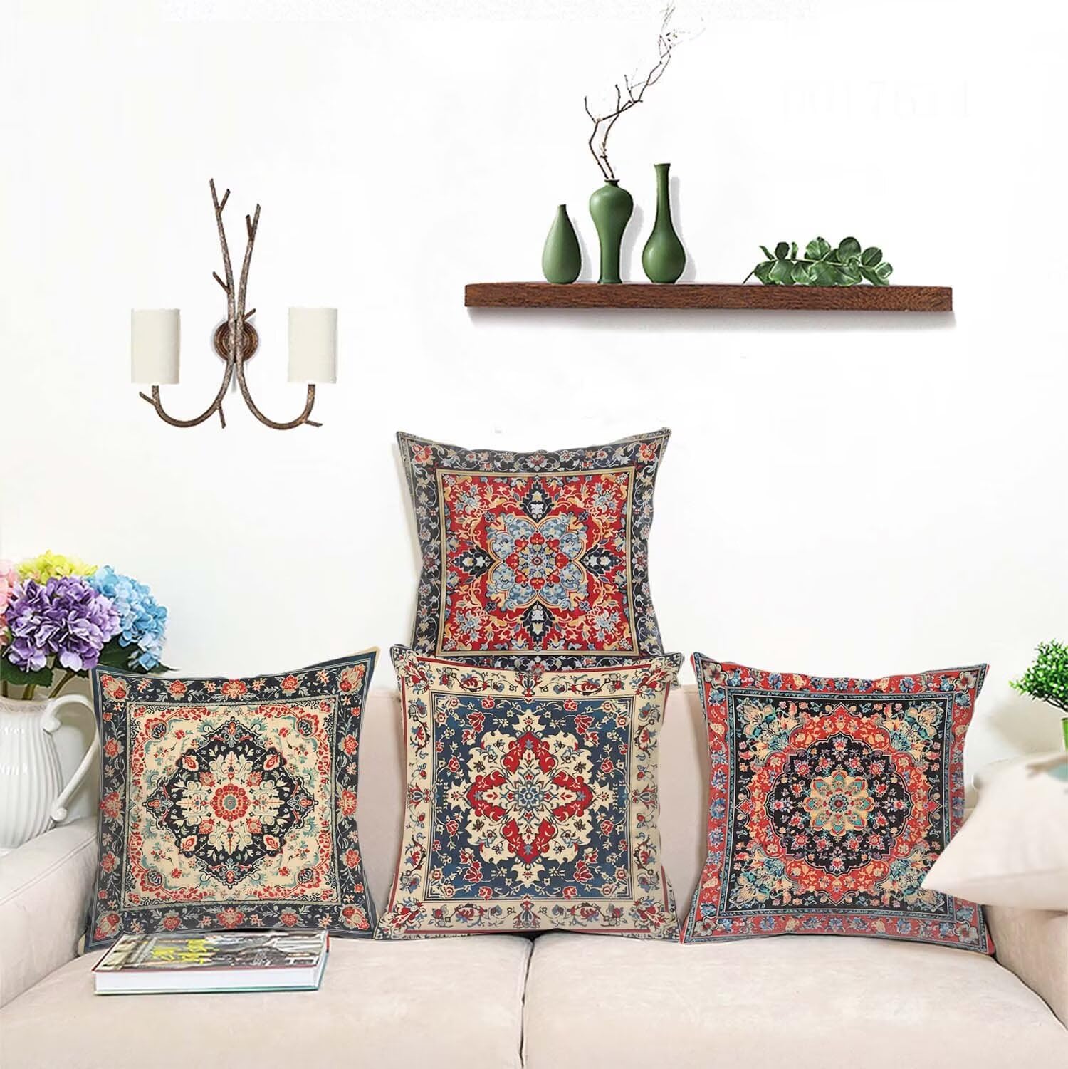 Fundas Cojines SuavesRojo Fundas Cojines Cuadradas Suaves Funda Almohada Cojines Suaves Sillas Jardin para Oficina Jardín Cama Sofá Banco Interior o Exterior Juego de 4 Funda Cojin Bohemia mu-390