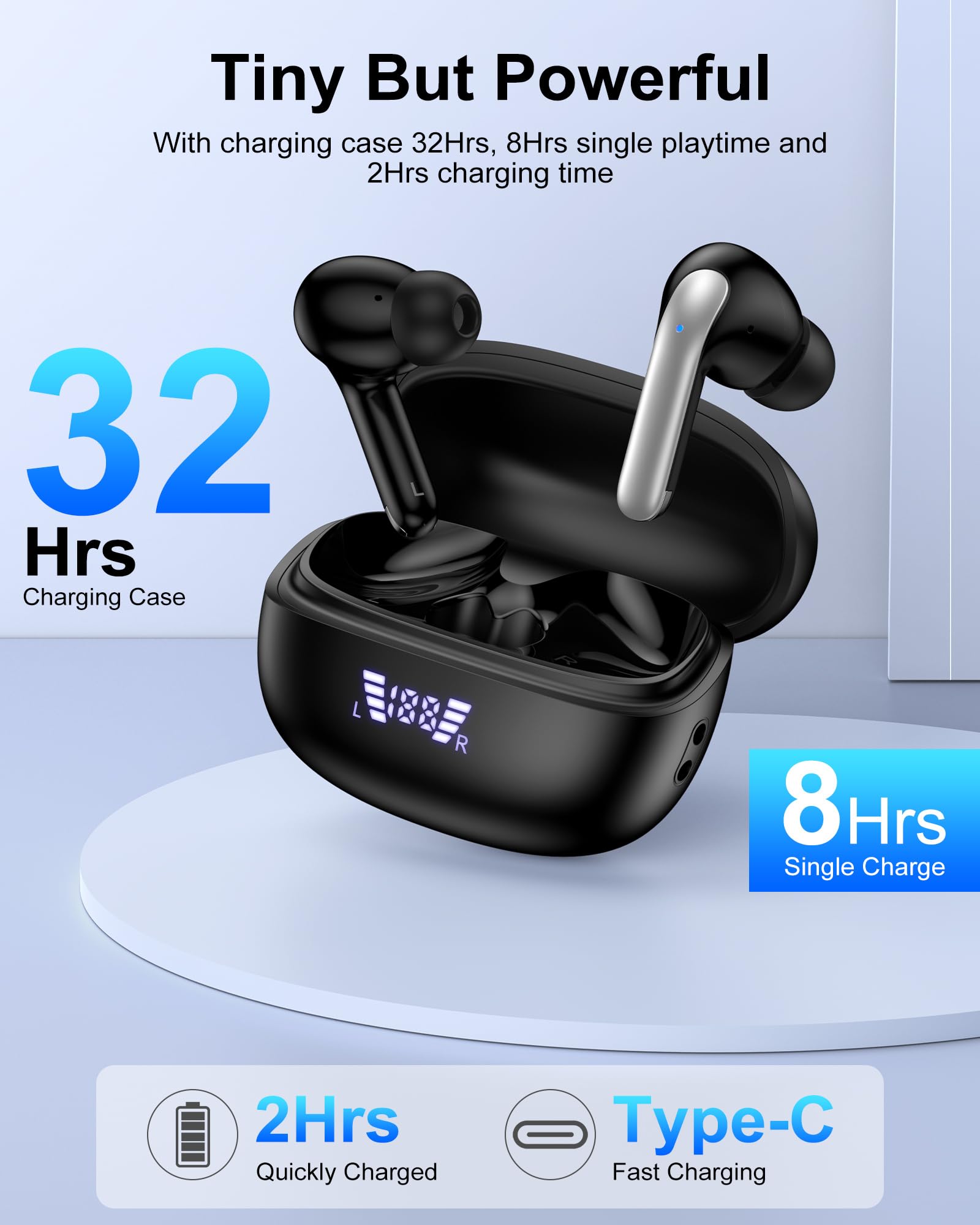 Auricolari wireless per iPhone 17 Pro Max 17 Air 16e 16 Pro 15, cuffie Bluetooth HiFi stereo, cancellazione del rumore, display digitale LED, auricolari impermeabili IPX7 e cuffie in-ear per Android