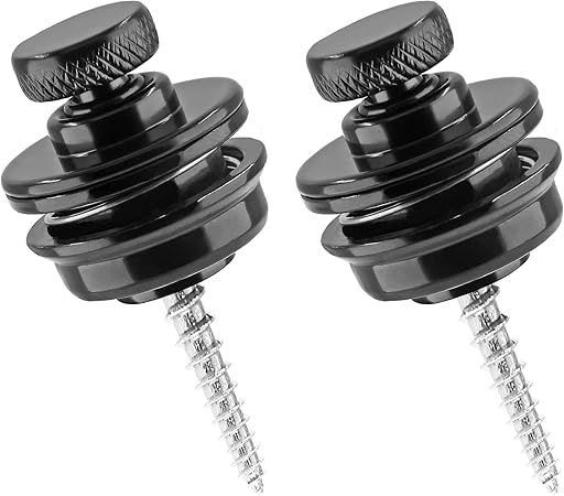 2 Pieces Guitar Strap Locks, Metal Black Flat Round Head Straplocks, Buttons Security Quick Release Heavy Duty Strap Lock Set with Silicone Blocks for Electric Acoustic Guitar Bass