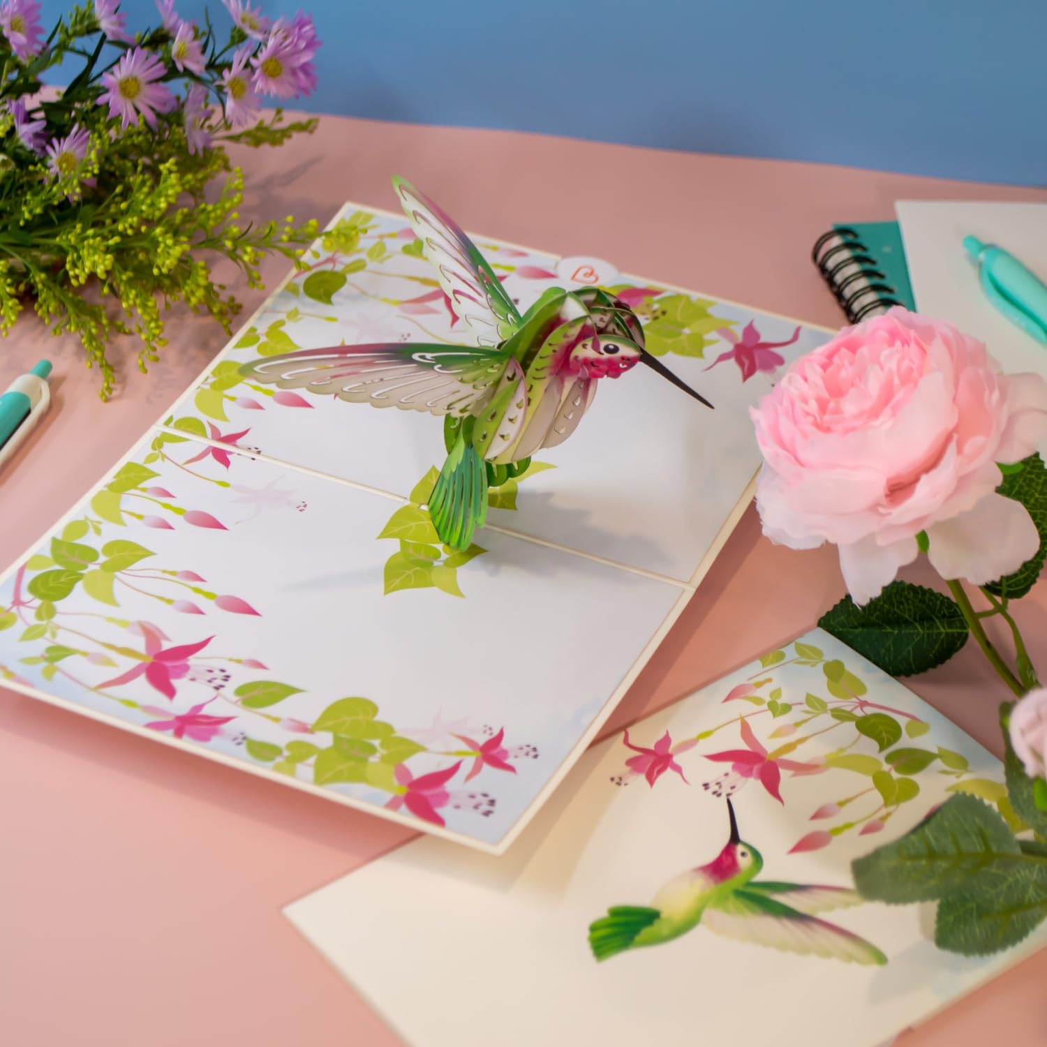 papercrush® Biglietto pop up Colibrì - Cartolina auguri compleanno 3D con uccello e fiori per donne (moglie, amica, mamma), Cartolina di auguri per buona guarigione, incoraggiamento e grazie per donna