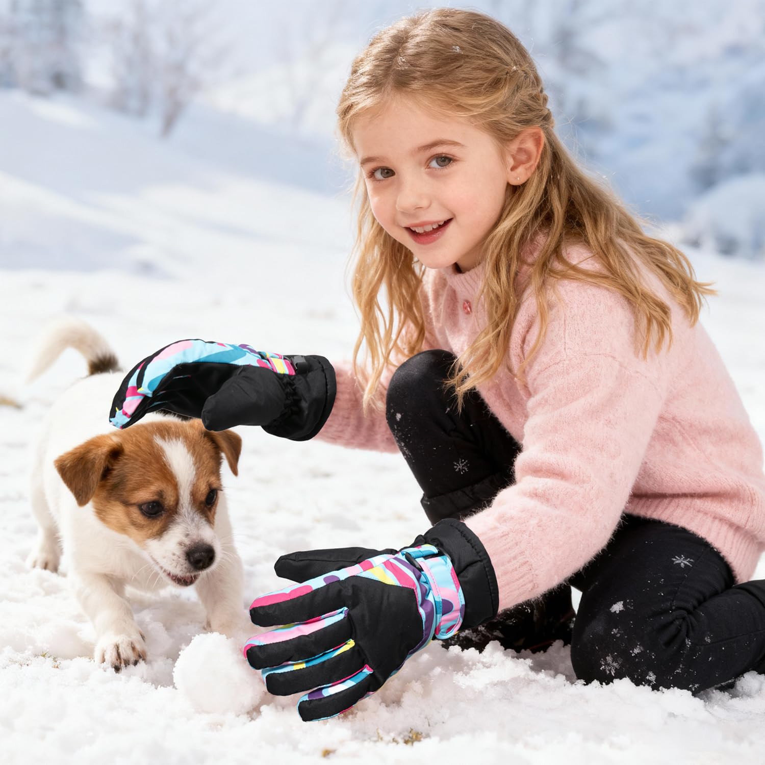 ThxToms Guanti da Sci Per Bambini Invernali, -15 °C Antivento Impermeabili Caldi Freddi, Sport All'aria Aperta, Snowboard, Ciclismo, Ragazzi e Ragazze 4-13 Anni