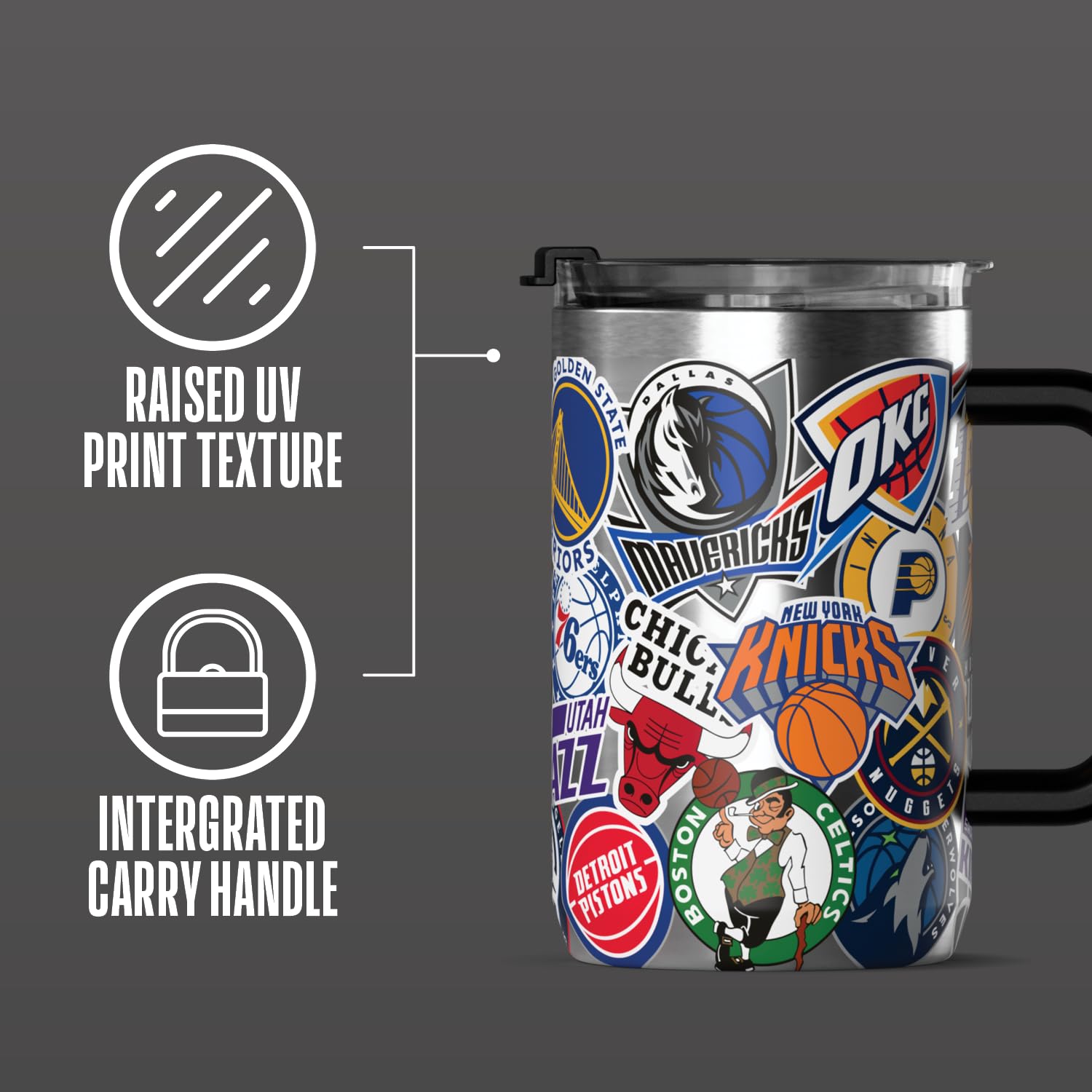 Hydrapeak x NBA All-Team Edelstahl-Reisebecher mit Griff und Deckel, vakuumisolierter Kaffeebecher mit offiziellen NBA-Logos, Heiß- und Kaltgetränke für Basketball-Fans, 590 ml