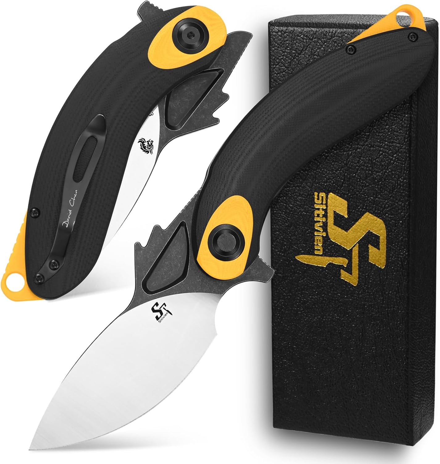 Sitivien ST163 Folding Pocket Knife,AUS-10 Steel Blade G10 Handle EDC Tool Knife for Outdoor, Survival Camping Hiking(Green)