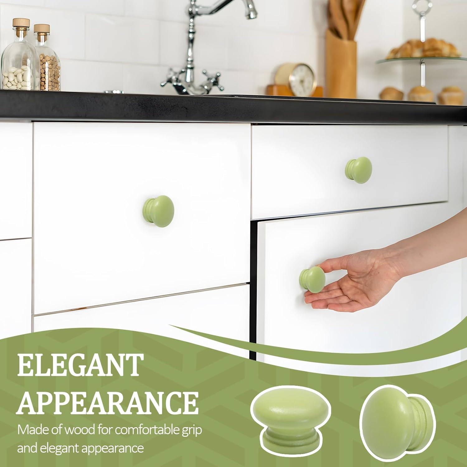 BokWin 20 Pack Green Wood Drawer Knobs Mushroom Shape Cabinet Knobs Wooden Dresser Knobs Furniture Cabinet Pulls Handles
