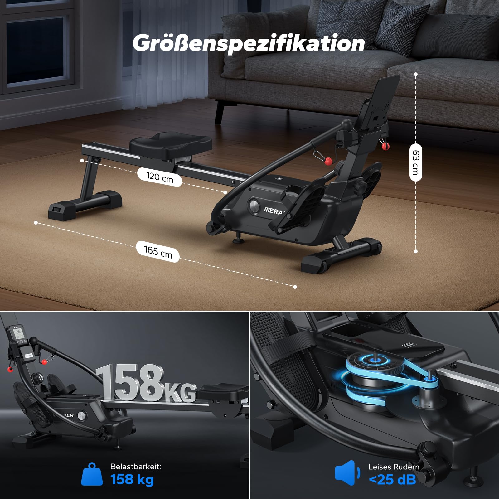 MERACH Rudergerät für Zuhause, Innovativ Doppelpaddel mit Mehreren Trainingsmodi, Ganzkörpertraining mit der MERACH APP, über 1000 Champion-Kurse, Simuliert Echtes Rudern