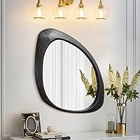 Vista 10 de AAZZKANG Espejo irregular negro asimétrico montado en la pared, espejo grande y moderno con marco de madera para baño, dormitorio, sala de estar