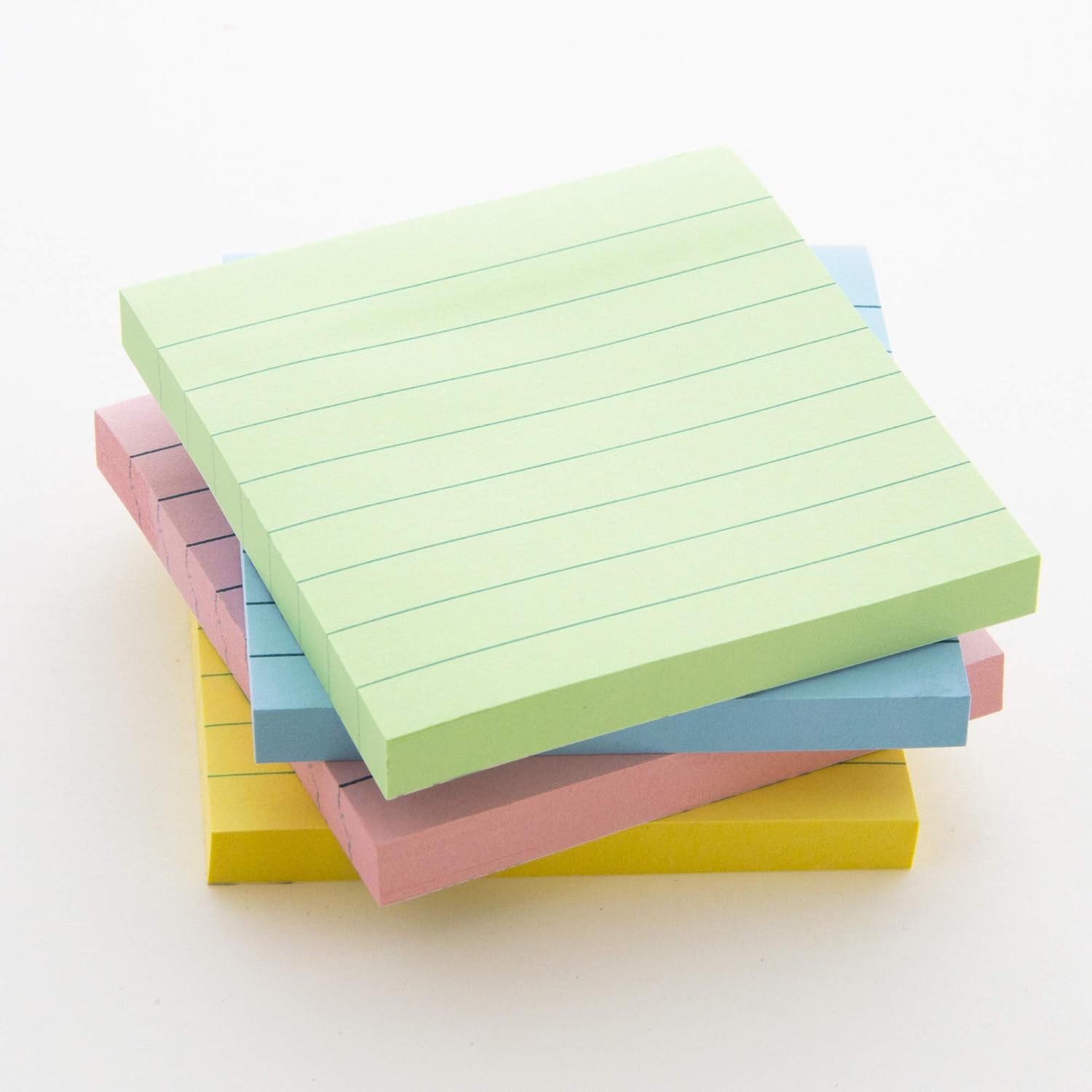 BAZIC Products Sticky Notes 3x3 Lined Ruled Post Stickies, Self Stick Note, Colorful Adhesive Memo Pads, Recyclable (120 Sheets/Pack), 144-Packs