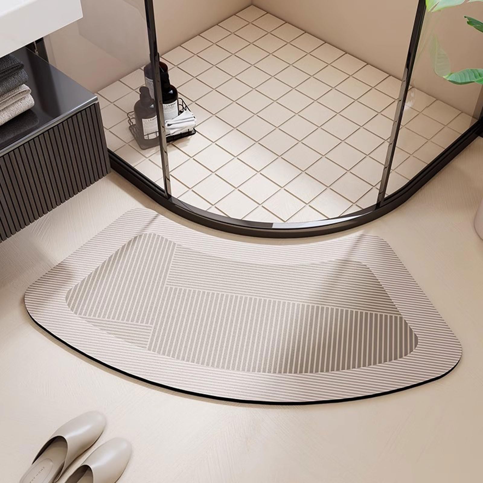 Curved Shower Mat, Diatomite Stone Bath Mat Quick Dry, Water Absorbent Bath Mat for Bathroom, Kitchen, Toilet, Door(D,45x90cm)