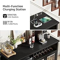 Vista 6 de Gabinete de barra de vino con espacio para mini refrigerador, gabinete de barra de café negro y gabinete de licores con estante de almacenamiento