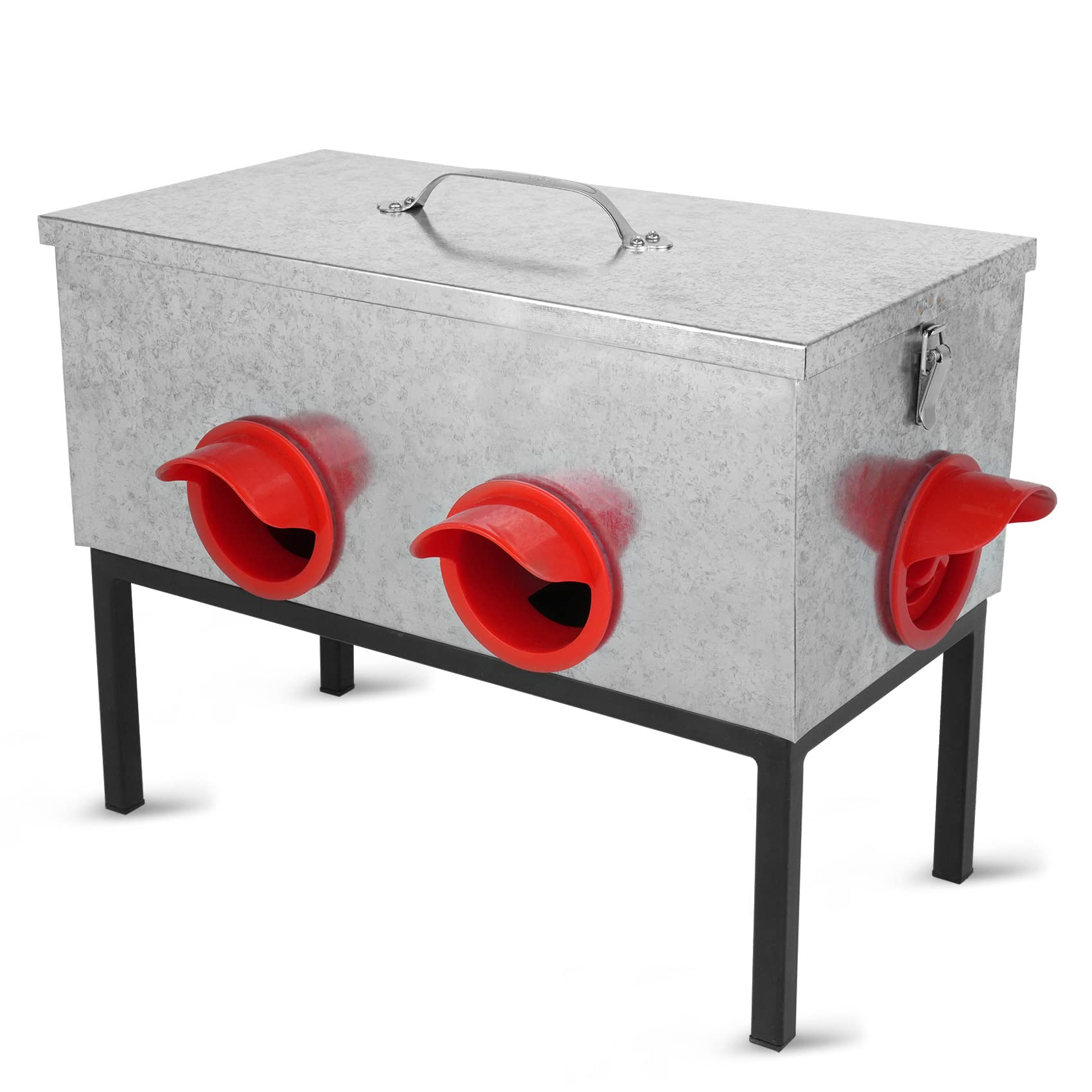 Automatic Chicken Feeder,20lb Capacity 4-Port All Weather Galvanizing Poultry Feeder,Chick Feeder with Stopper No Waste, Outdoor Chicken Feeder Ports with Latch and Bracket