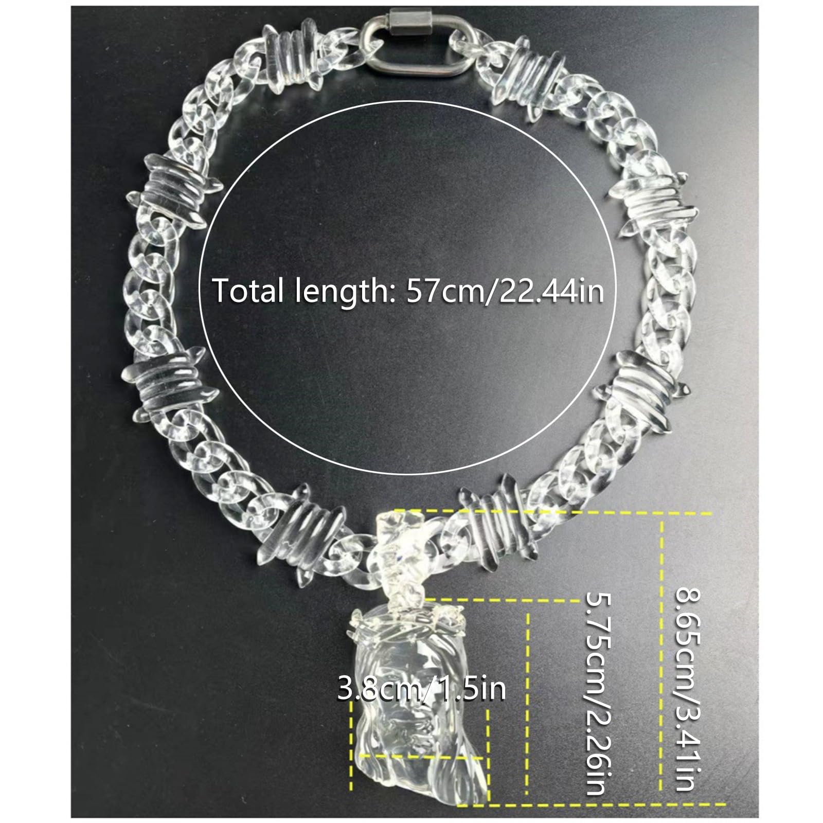 Collana girocollo in resina ovale vintage con clip esagerata con disegni ovali per feste e riunioni